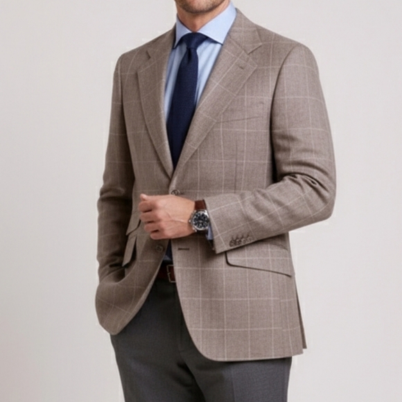 Vintage Brown Plaid Wool Suit Jacket Mens Large 42R - Picture 1 of 4